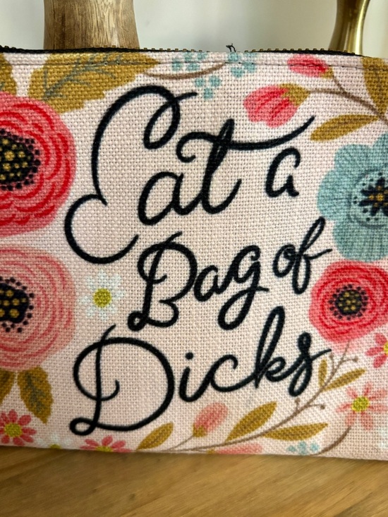 Floral Canvas Zip Pouch- Pink, Coral, Teal - Picture 3 of 4